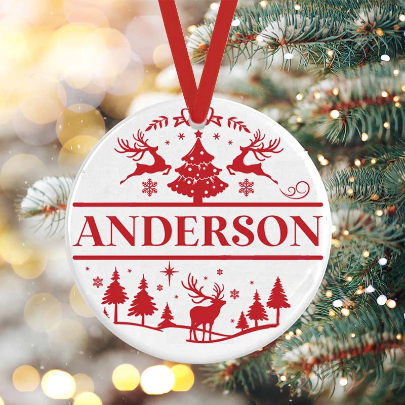 Personalized Name Reindeer Christmas Tree Teacher Ceramic Christmas Ornament