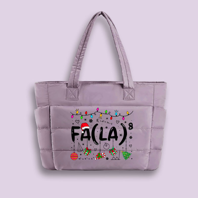 Fa La Eighth Power Christmas Math Teacher Puffy Tote Bag