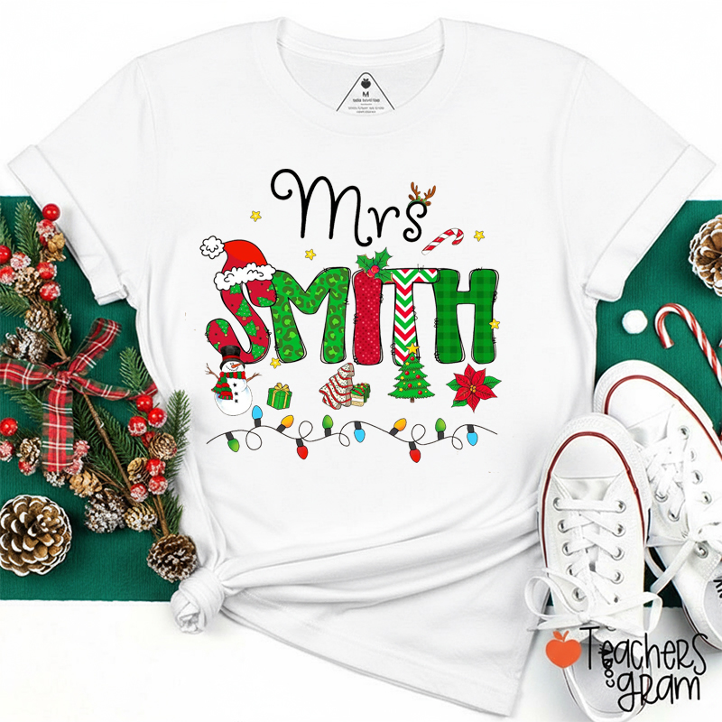 Personalized Name Cute Bow Reindeer Teacher T-Shirt