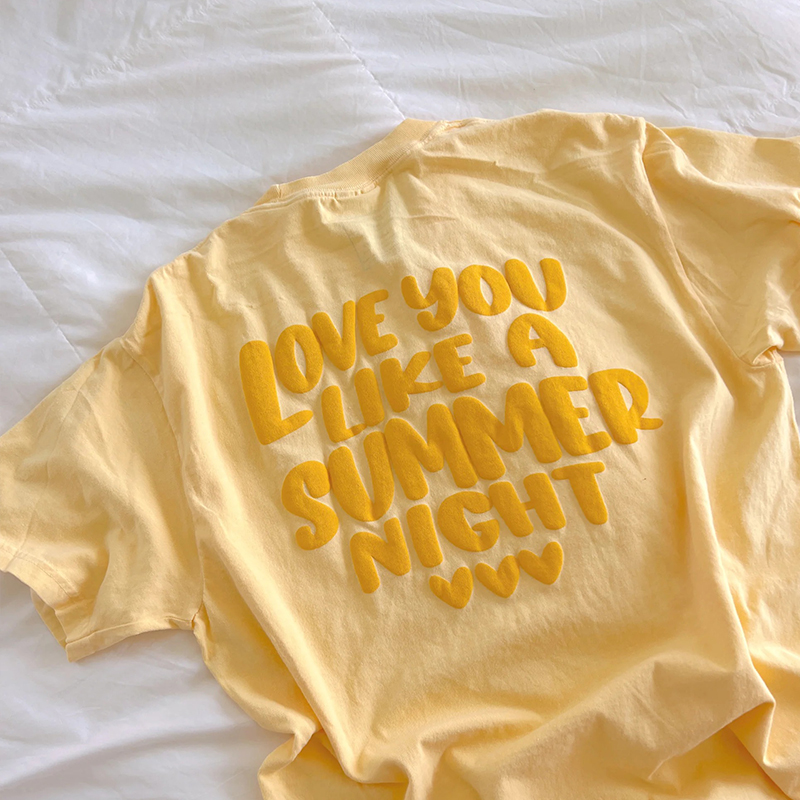 Love You Like A Summer Night Teacher Puff Printed Two Sided T-Shirt