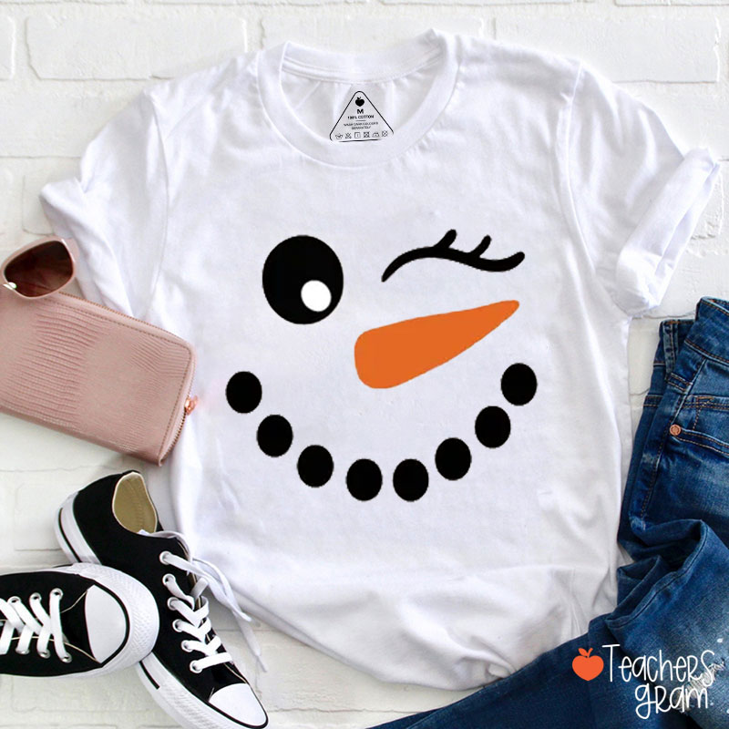 Personalized Cute Snowman Face Teacher T-Shirt