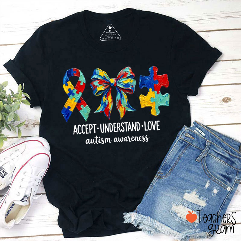 Faux Oil Painting Accept Understand Love Teacher T-Shirt