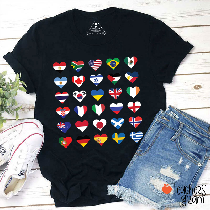 World Flags Heart Love Teacher T-Shirt