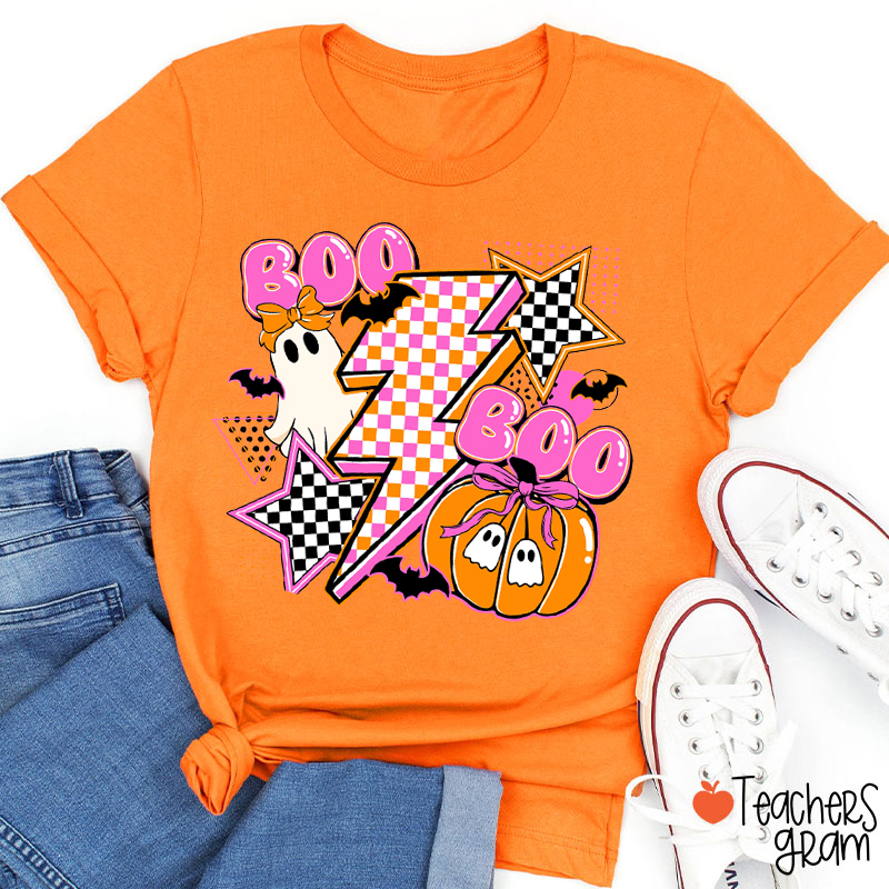 Boo Rock Checkered Lightning Teacher T-Shirt