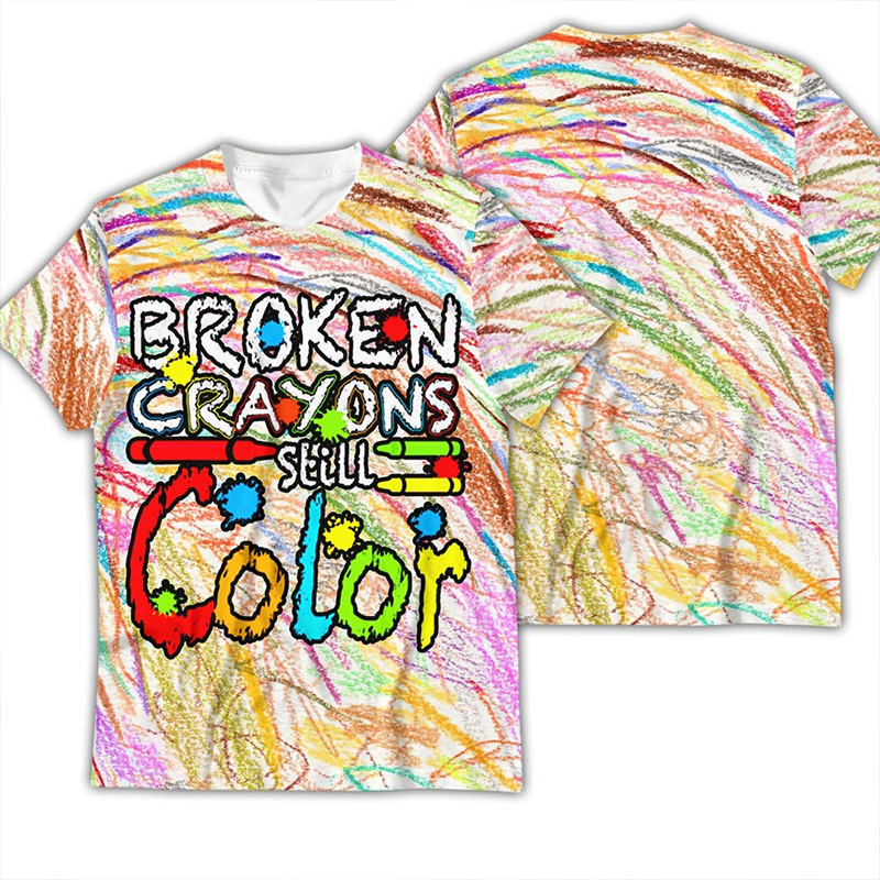 Cheer Up Broken Crayons Still Color Teacher Printed T-Shirt