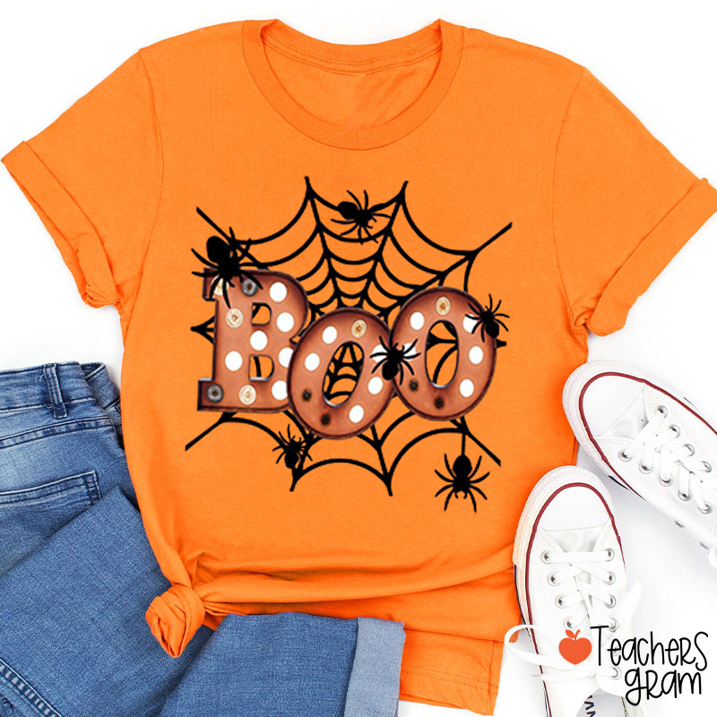 Boo Spider Web Halloween Teacher T-Shirt