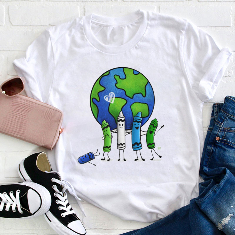 Earth Day Color Crayons Teacher T-Shirt