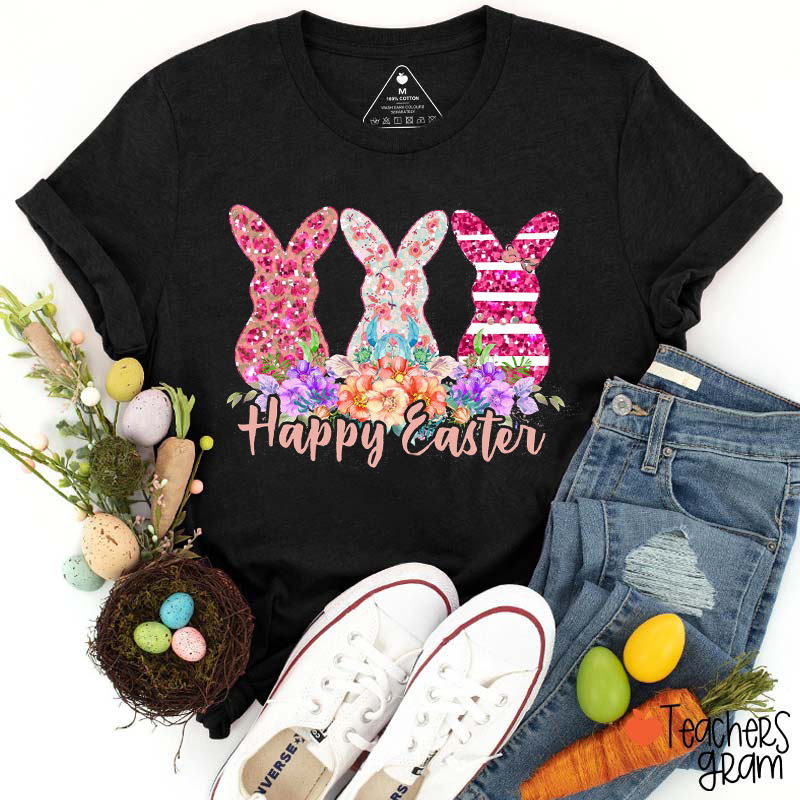 Happy Easter Flower Bunny Teacher T-Shirt