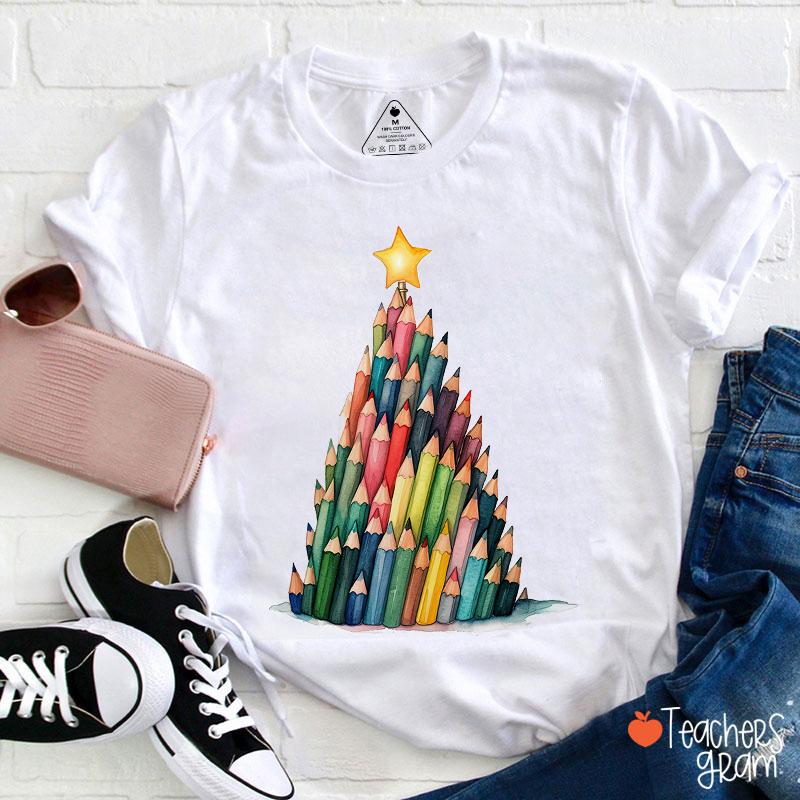Pencil Christmas Tree Teacher T-Shirt