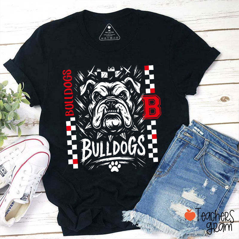 Personalized Mascot Fierce School Spirit Checkered Teacher T-Shirt