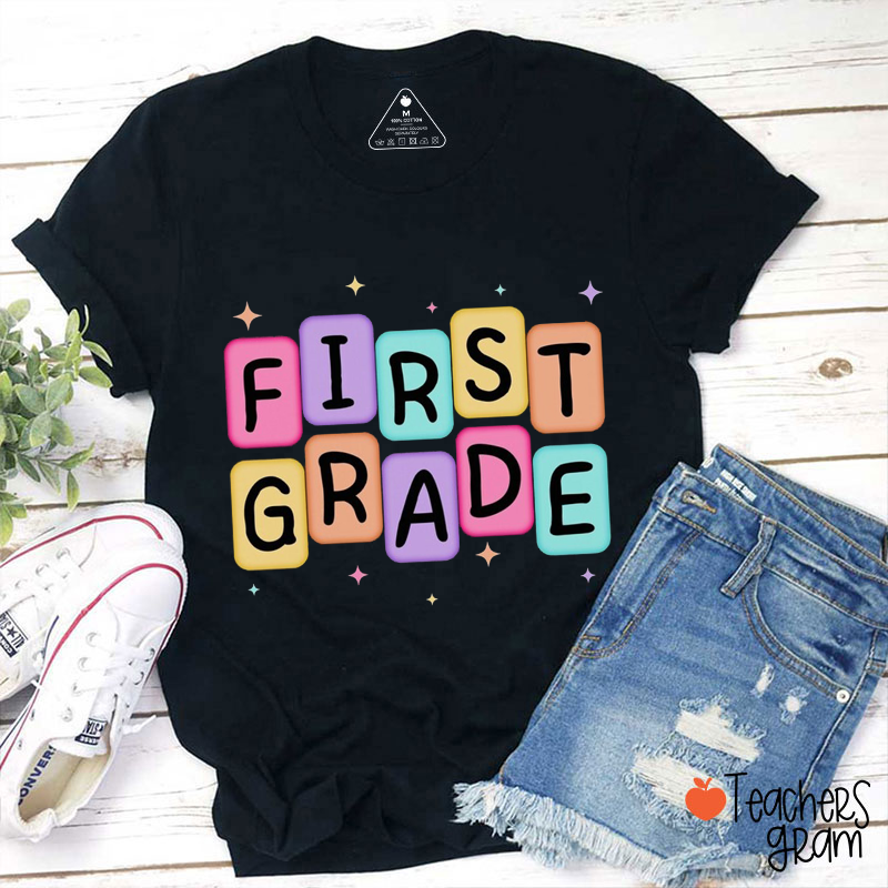 Personalized Colored Squares Stars Teacher T-Shirt