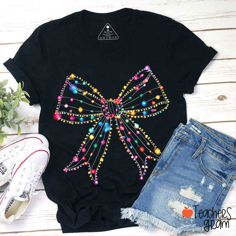 Christmas Lights Bow Teacher T-Shirt