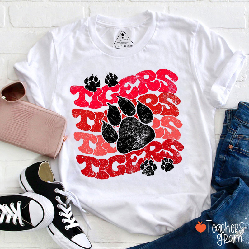 Personalized Mascot Wavy Arrangement Paw Teacher T-Shirt