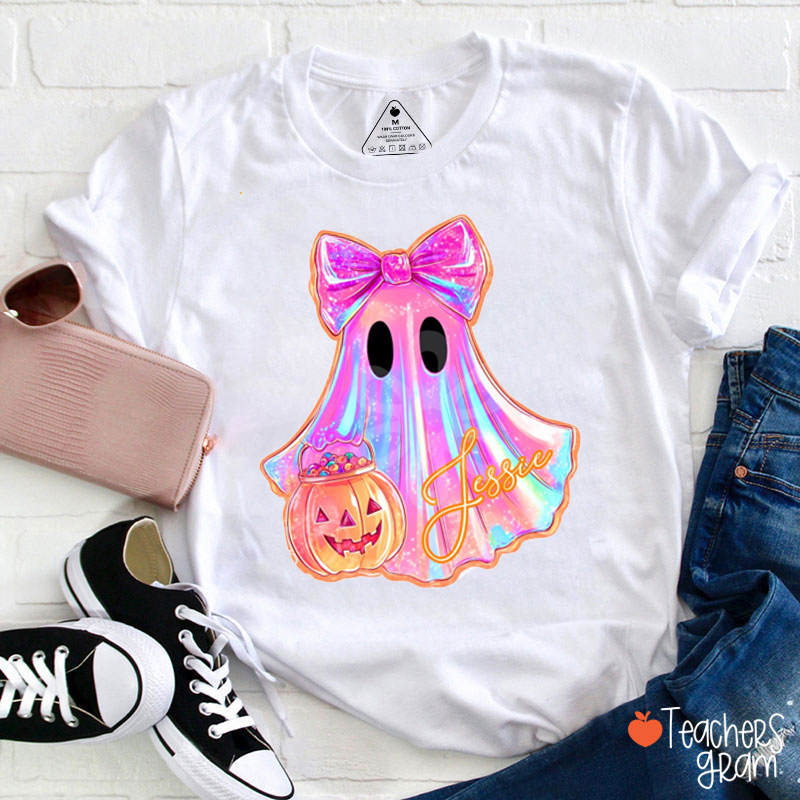 Personalized Name Neon Ghost Teacher T-Shirt