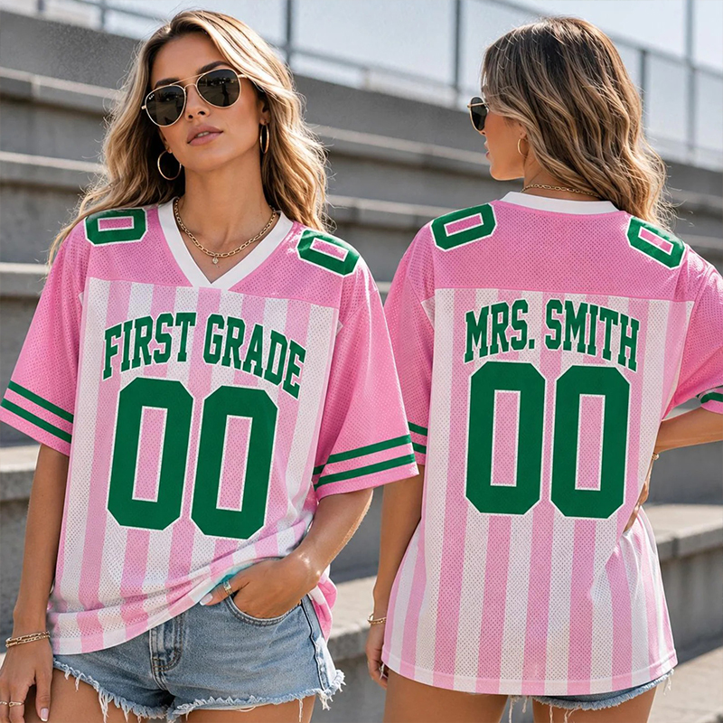 Personalized Grade Teacher Name And Number Striped Teacher Mesh Jersey