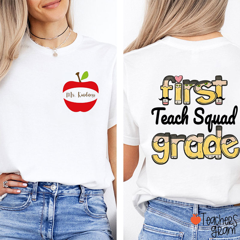Personalized Name And Grade Teaching Team Teacher Two Sided T-Shirt
