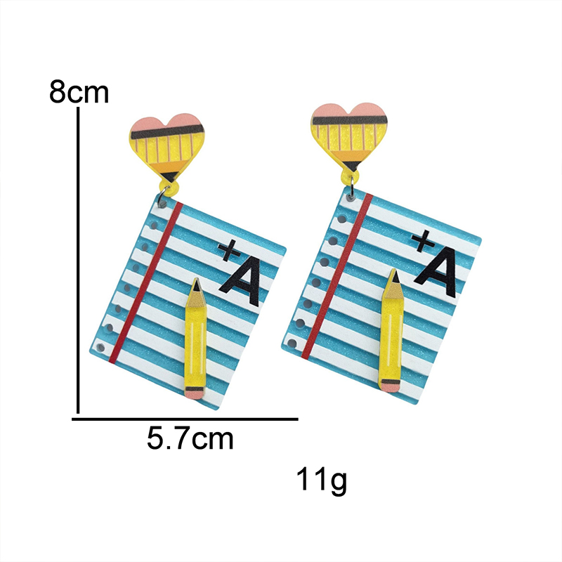 Pencil A+ Heart Teacher Acrylic Earrings