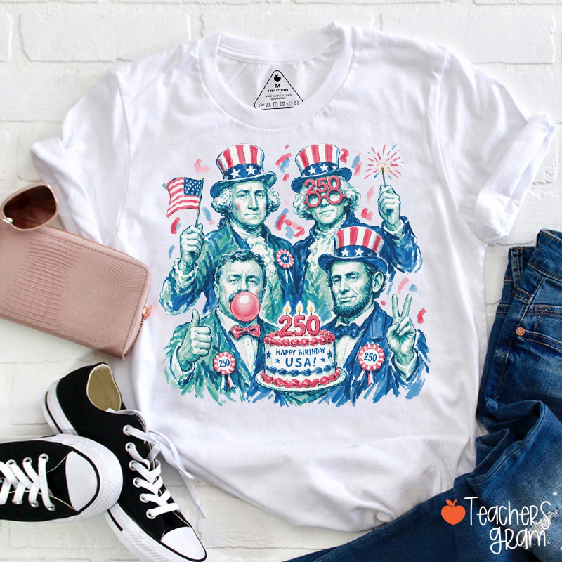 Oil Painting Happy Birthday USA Teacher T-Shirt