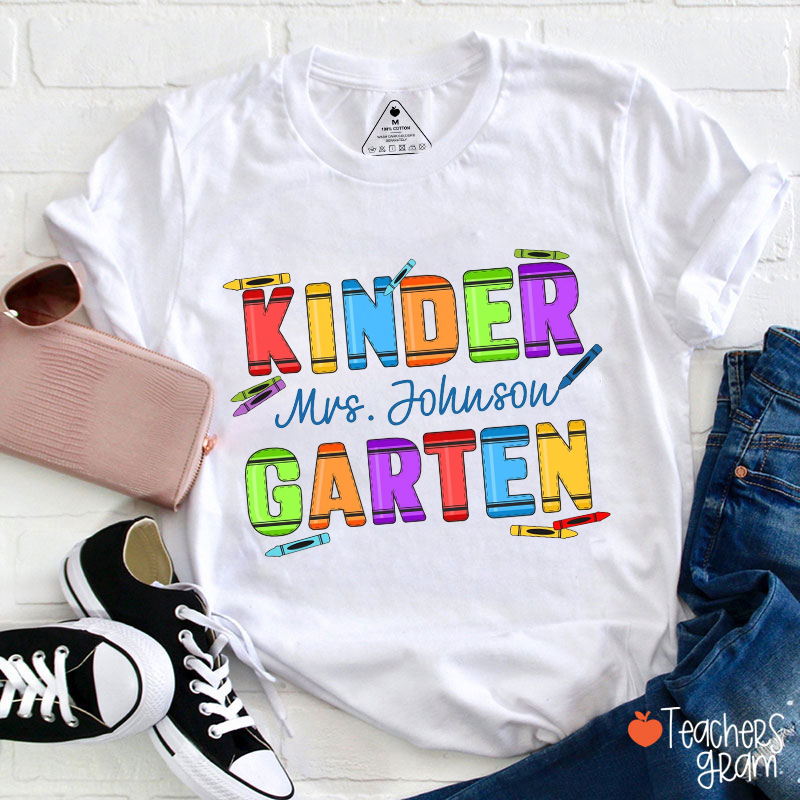 Personalized Crayon Grade And Name Teacher T-Shirt
