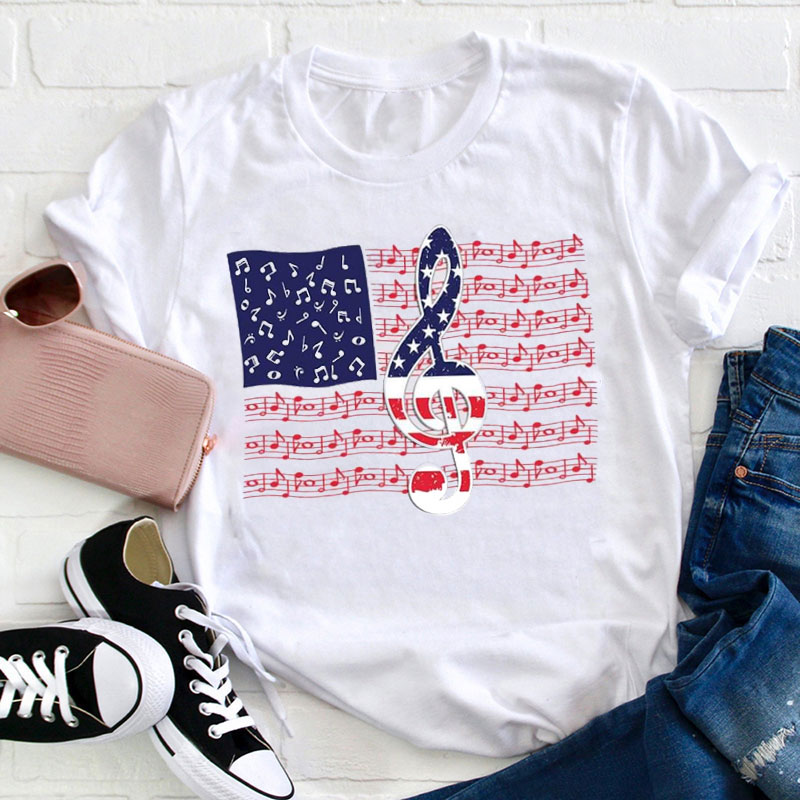 Music Note American Flag Teacher T-Shirt