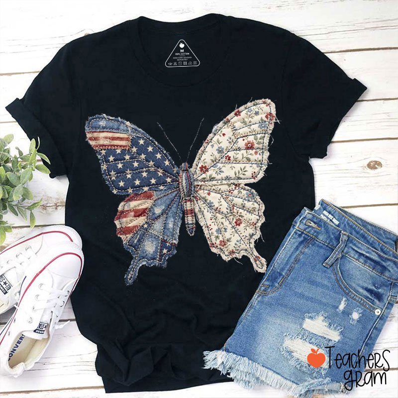 Patriotic Butterfly Independence Day Teacher T-Shirt