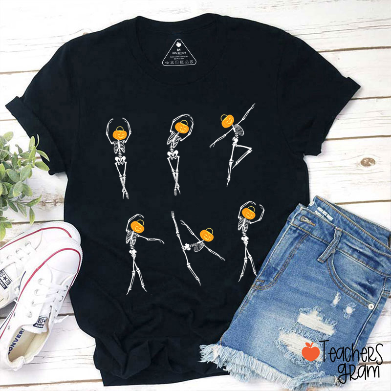 Pumpkin Skeleton Ballet Dance Teacher T-Shirt