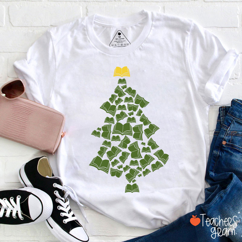 Christmas Tree Book Teacher T-Shirt