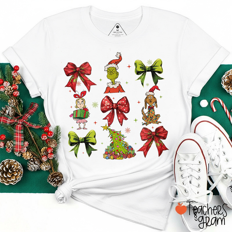 Coquette Bow Stole Christmas Teacher T-Shirt