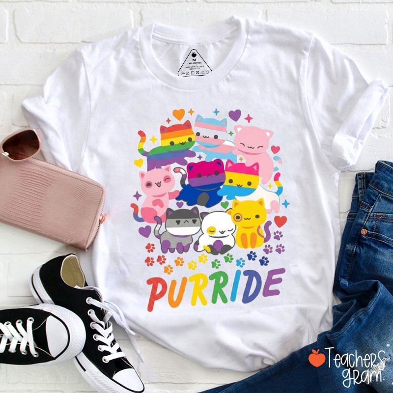 Rainbow Cats Purride Teacher T-Shirt
