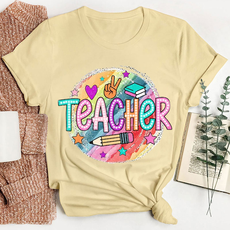 Colorful Teacher Prints Teacher T-Shirt