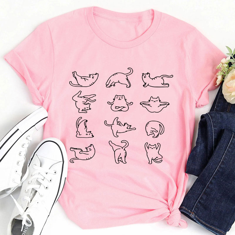 Chunky Cat Yoga Poses Teacher T-Shirt