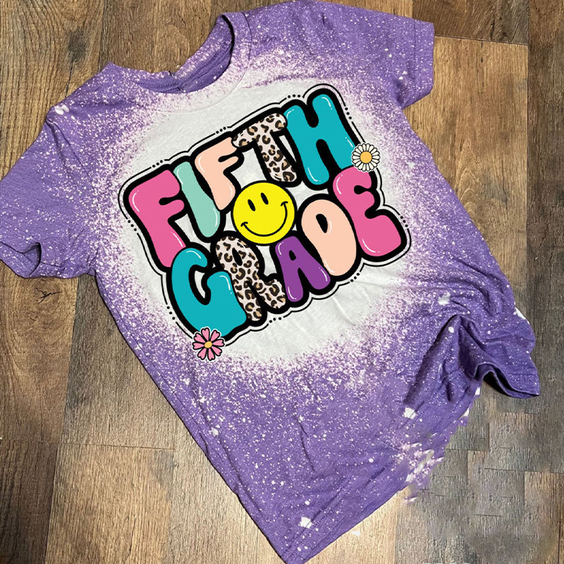 Personalized Round Bubble Font Grade Teacher Printed T-Shirt