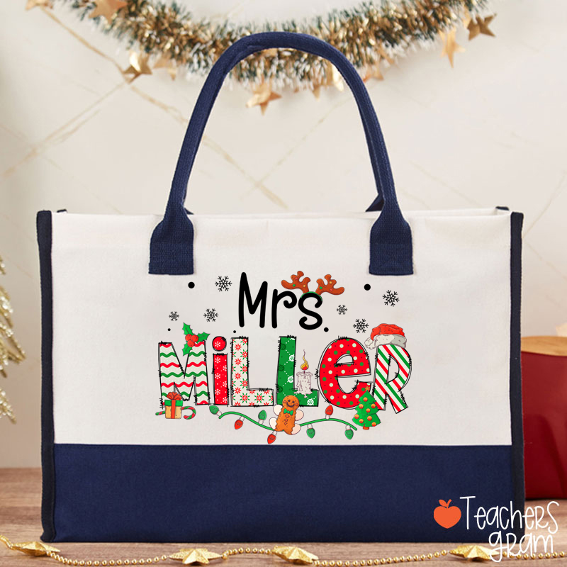 Personalized Teacher Name Christmas Teacher Cotton Tote Bag