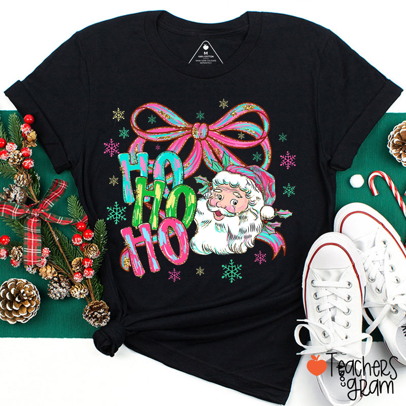 Ho Ho Ho Santa Coquette Bow Teacher T-Shirt