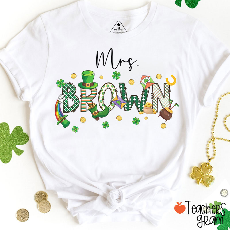 Personalized Name Celebrating St Patrick's Day Teacher T-Shirt