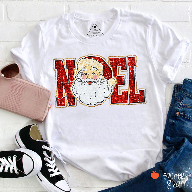 Glitter Noel Red Santa Spanish Teacher T-Shirt