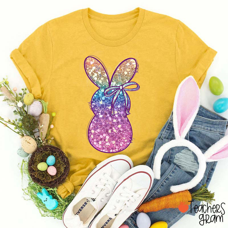 Glitter Bunny Hoppy Easter Teacher T-Shirt
