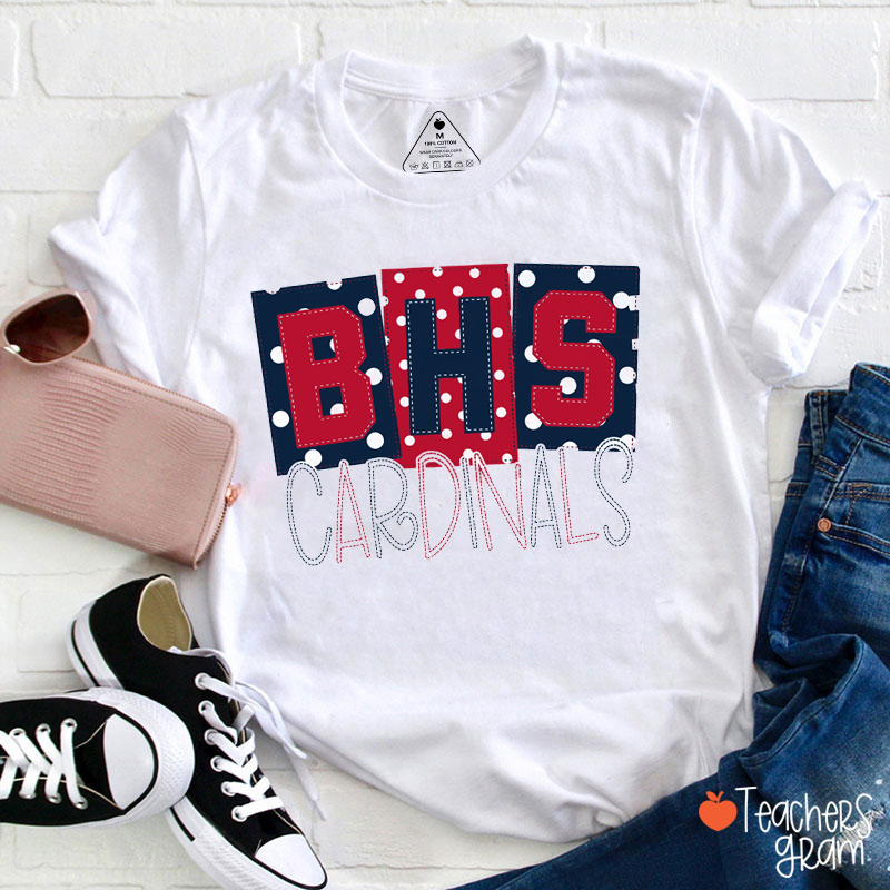 Personalized Mascot Faux Embroidery Patches Teacher T-Shirt