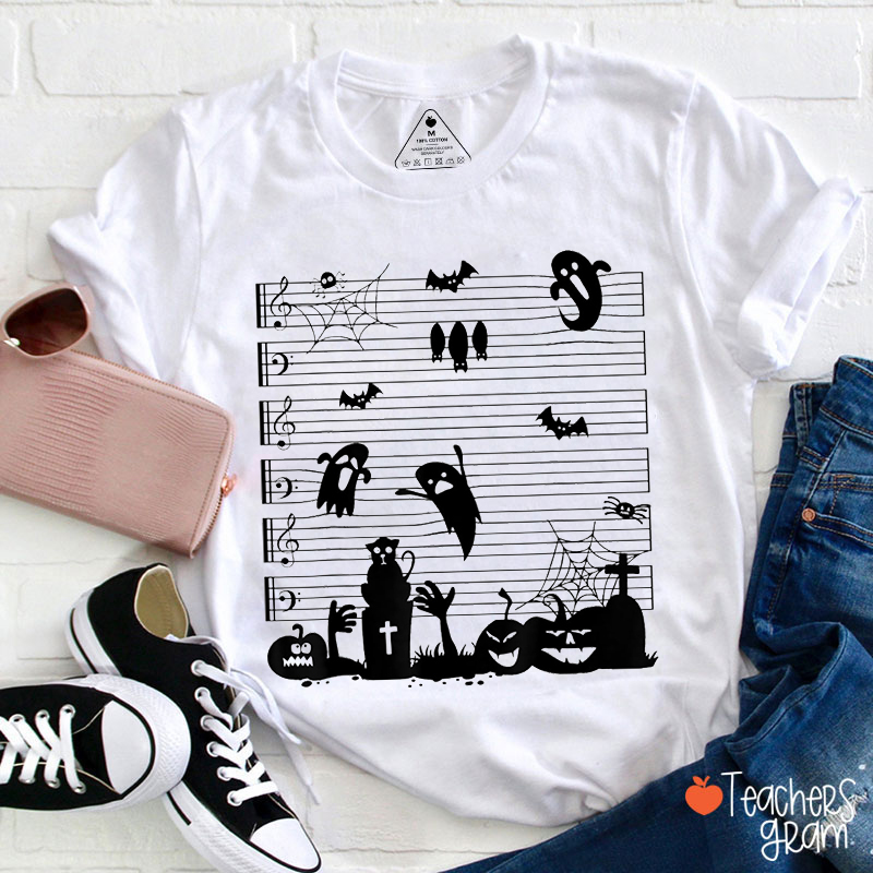 Ghost Music Notes Teacher T-Shirt