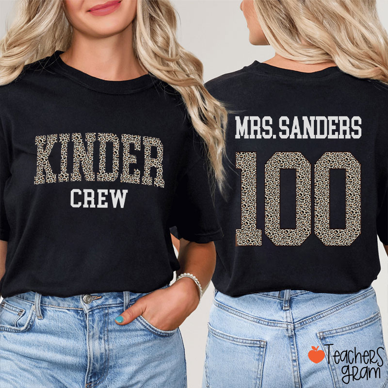 Personalized Grade And Name Leopard 100 Days Of School Teacher Two Sided T-Shirt