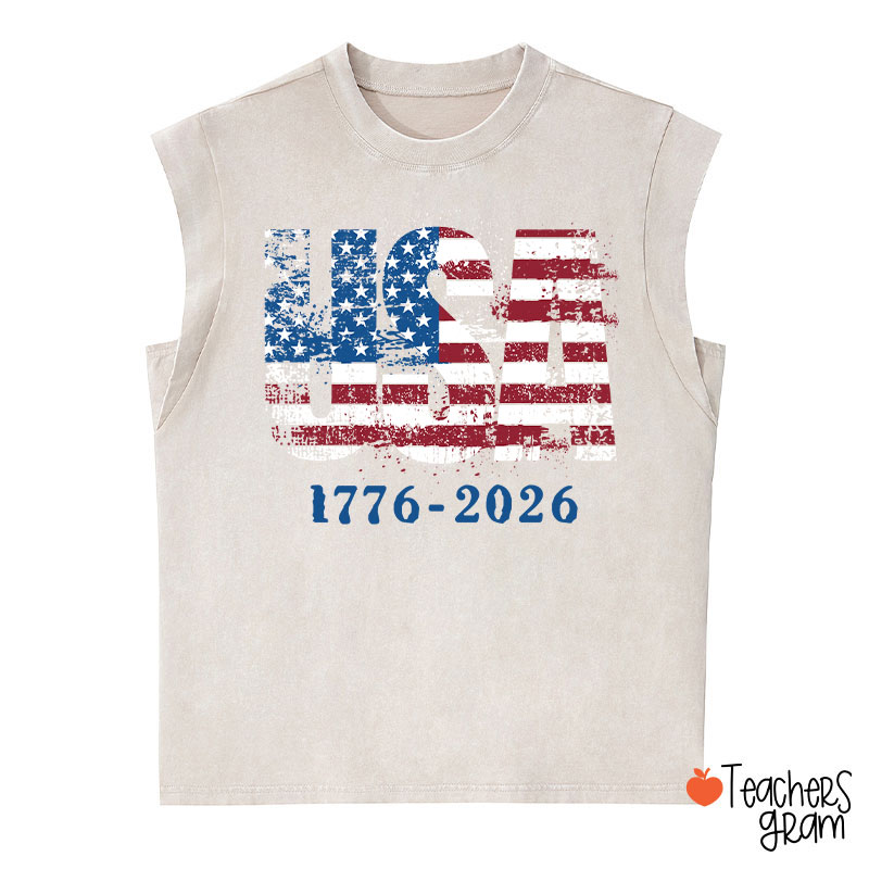 USA 1776-2026 Teacher Washed Tank Top