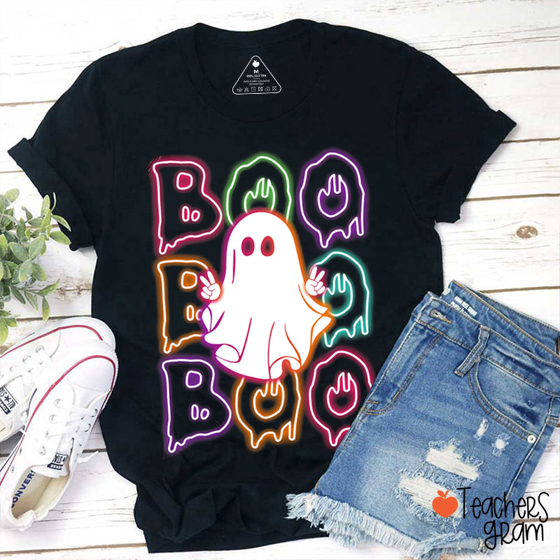 Colorful Neon Boo Ghost Teacher T-Shirt