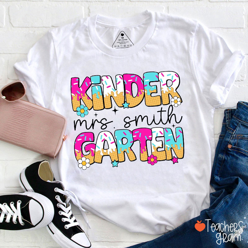 Personalized Grade Ice Cream Drip Teacher T-Shirt