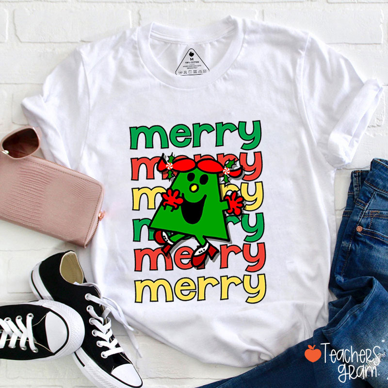 Little Miss Merry Merry Merry Christmas Teacher T-Shirt