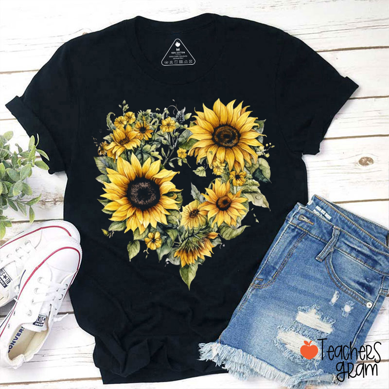 Sunflower Heart Teacher T-Shirt