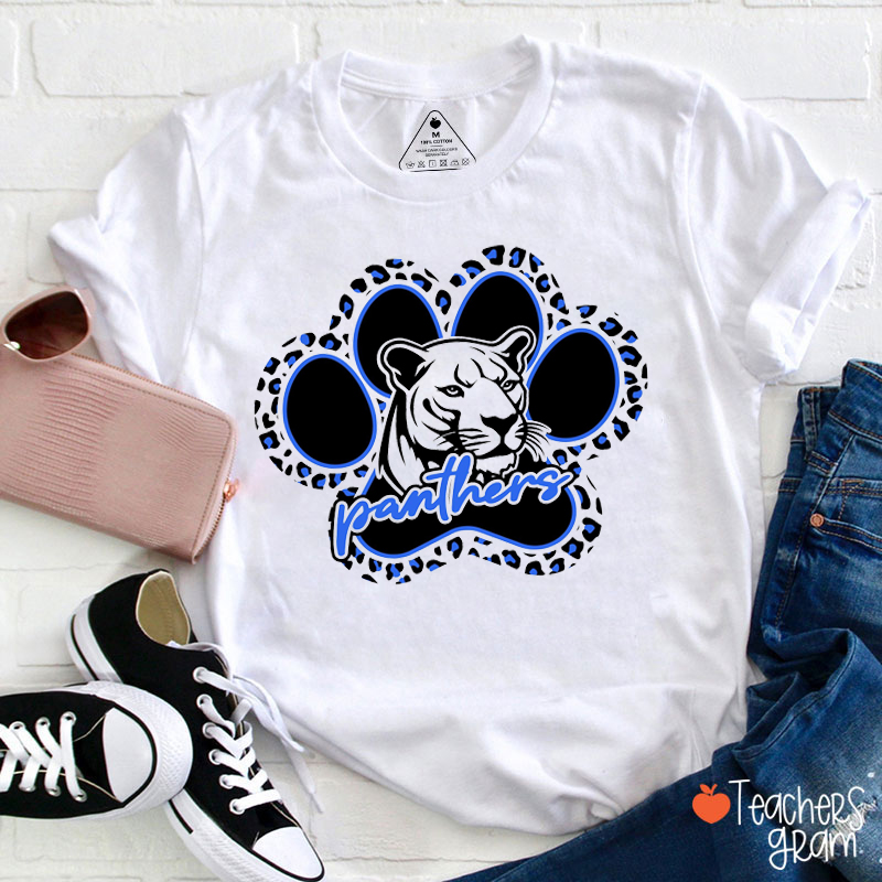 Personalized Mascot Leopard Paw School Spirit Teacher T-Shirt