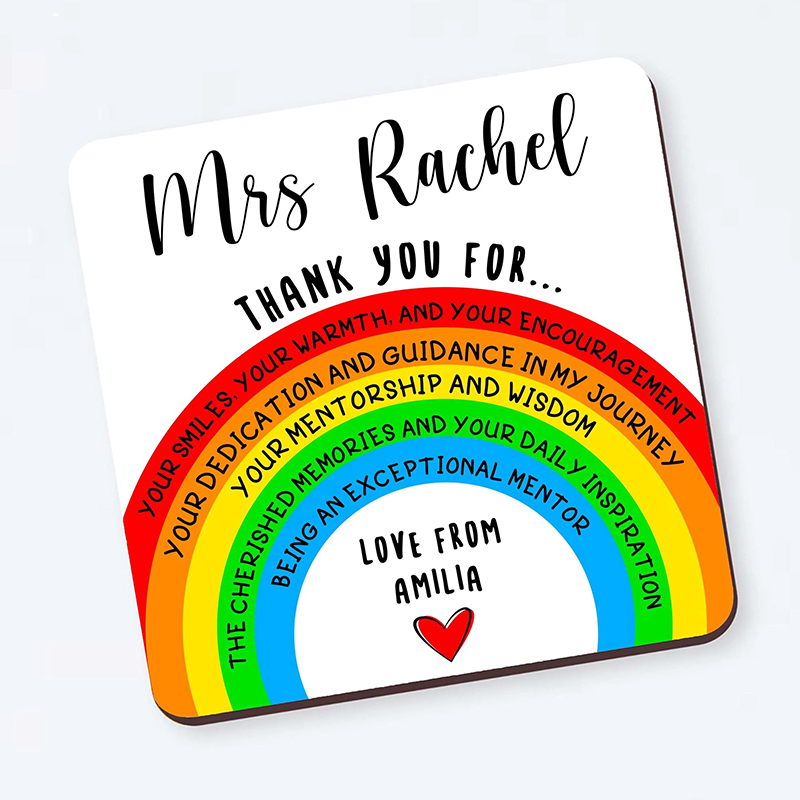 Personalised Name Appreciation Rainbow Gift For Teacher Coasters