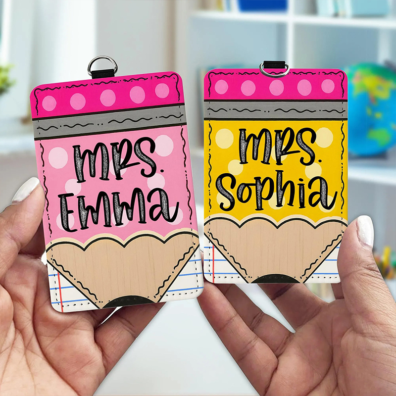 Personalized Name Pencil Back to School Teacher Card Holder