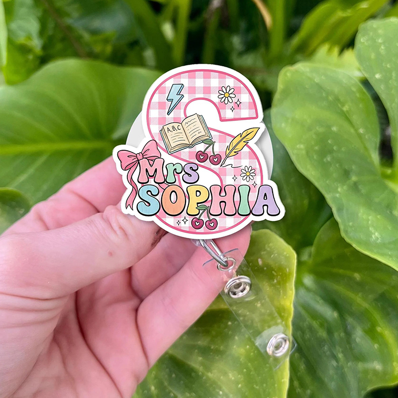 Personalized Preppy Big Letter Name Teacher Badge Reel