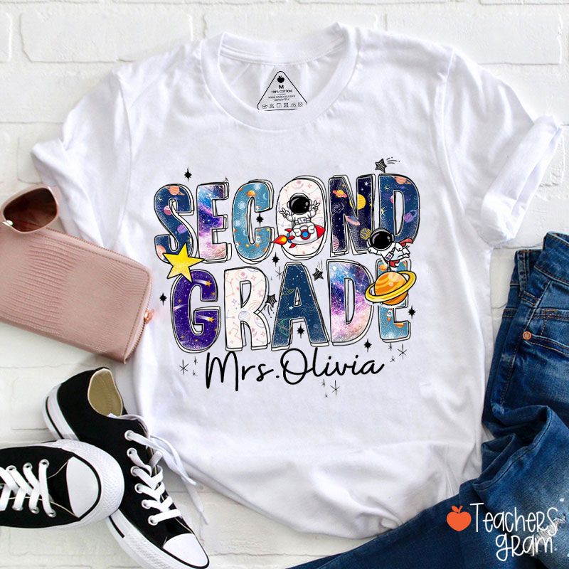 Personalized Grade And Name Exploring The Universe Teacher T-Shirt